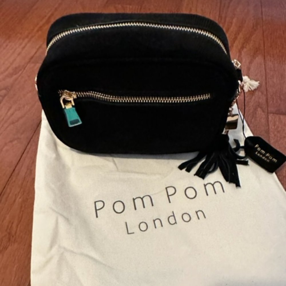 Pom Pom London Knightsbridge Suede Bag (Black)